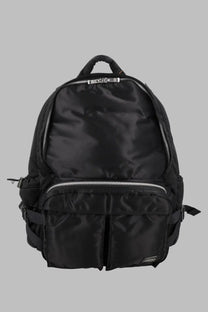 Porter-yoshida &amp; co men’s zaino tanker black backpack made of black nylon with silver zippers and small brand tag