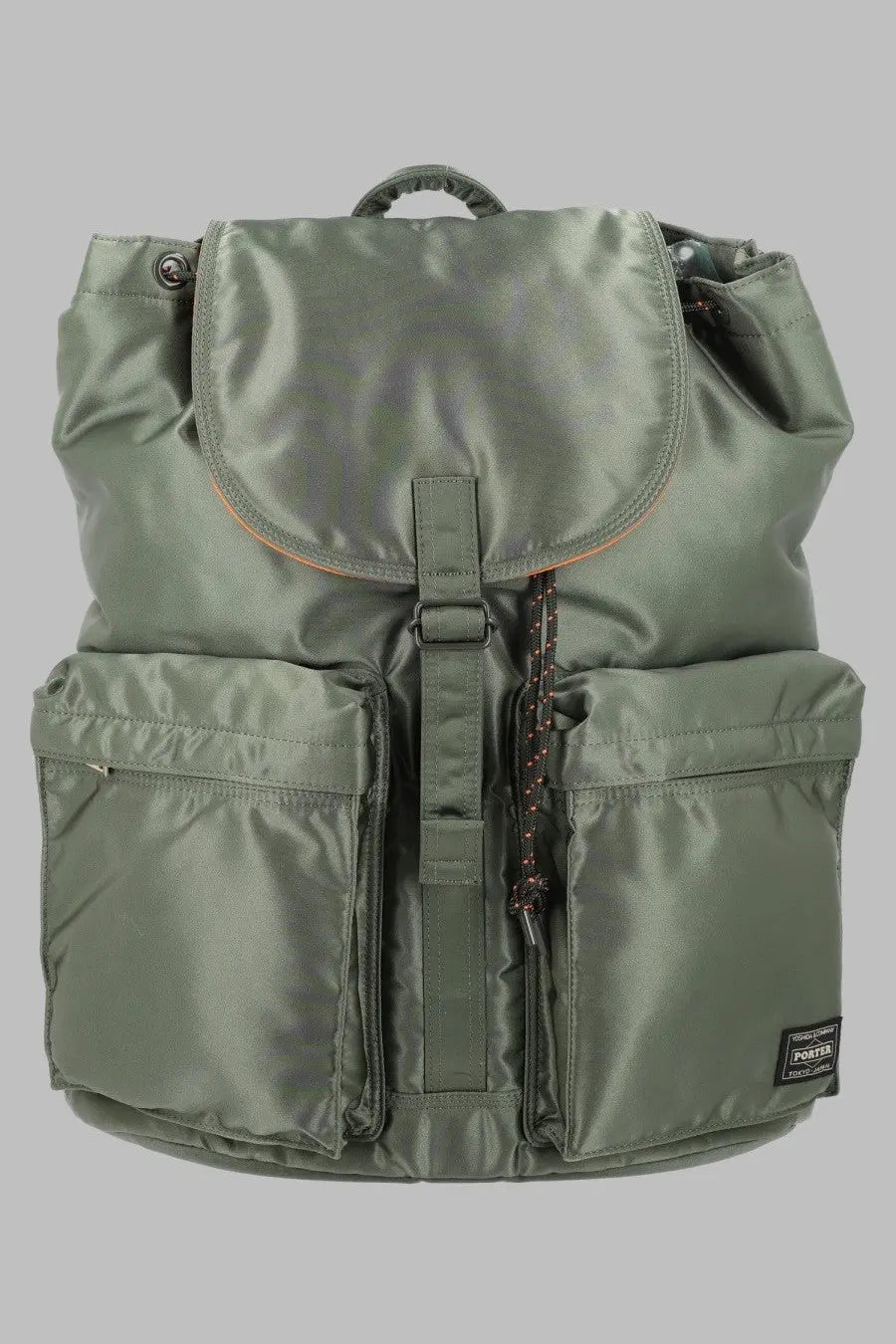 Porter-Yoshida &amp; Co men’s zaino olive green nylon backpack with multiple pockets and front flap closure