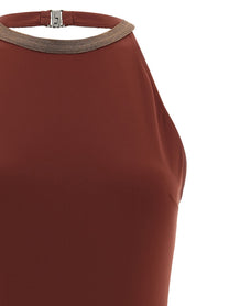 Brunello Cucinelli Precious Collar One Piece Swimsuit Red, view 3