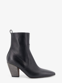 Brunello Cucinelli Women's Precious Heel Leather Ankle Boots Black