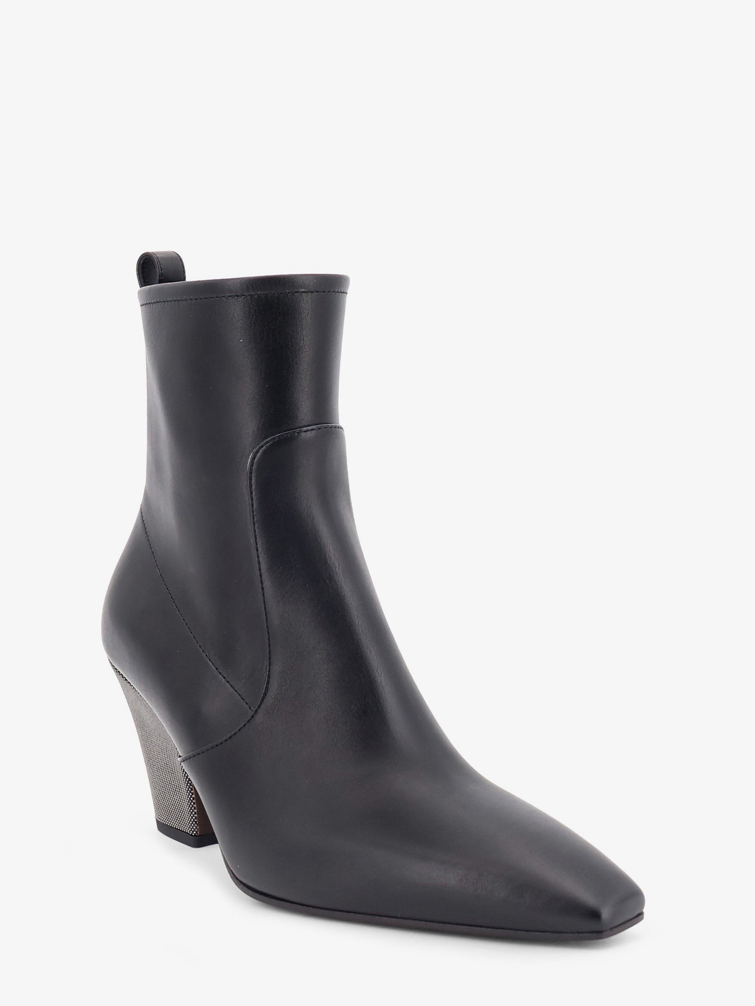 Brunello Cucinelli Women's Precious Heel Leather Ankle Boots Black