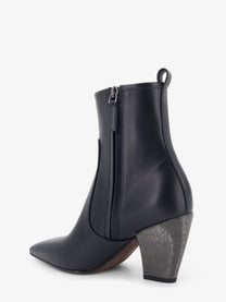 Brunello Cucinelli Women's Precious Heel Leather Ankle Boots Black