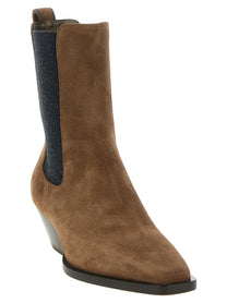 Brunello Cucinelli Precious Loop Detail Ankle Boots Brown, view 2