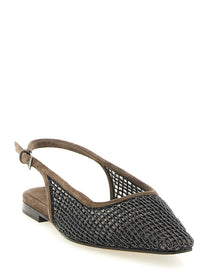 Brunello Cucinelli Precious Net Embroidery Slingback Brown, view 2