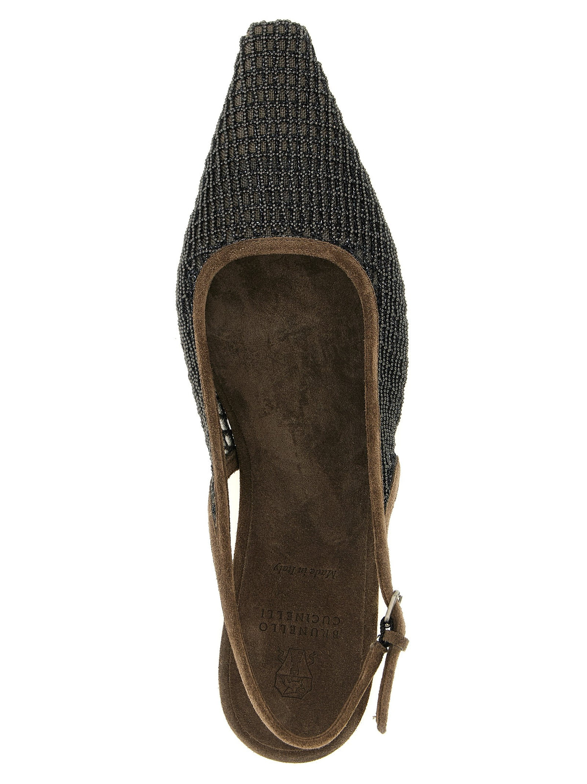 Brunello Cucinelli Precious Net Embroidery Slingback Brown, view 4