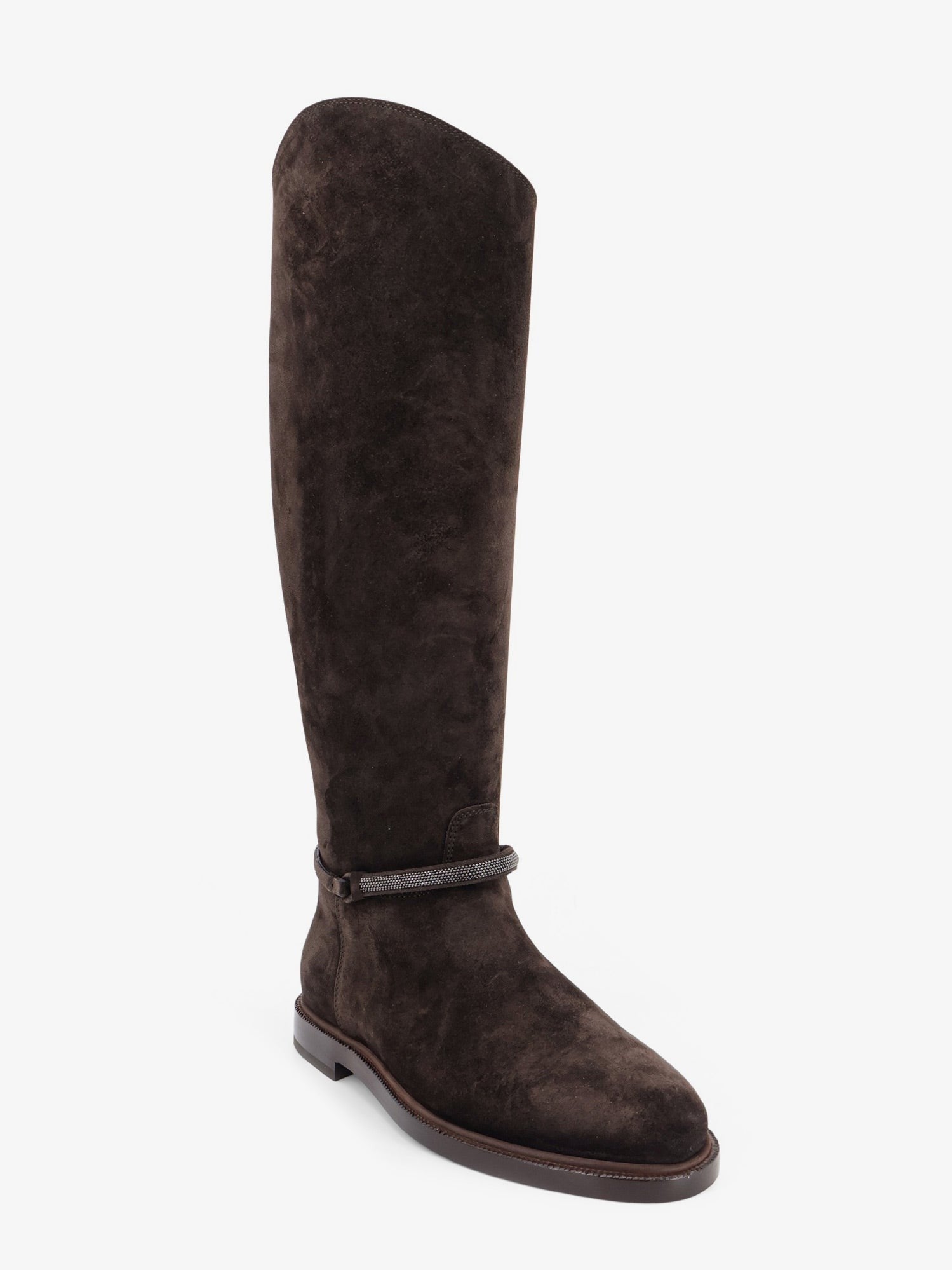 Brunello Cucinelli Women's Precious Strap Suede Boots Grey