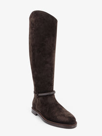 Brunello Cucinelli Women's Precious Strap Suede Boots Grey
