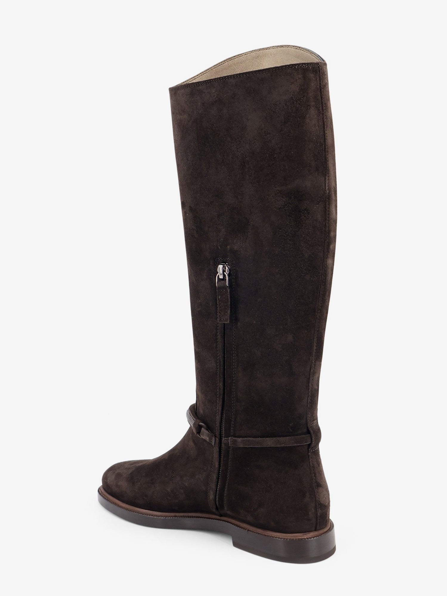 Brunello Cucinelli Women's Precious Strap Suede Boots Grey