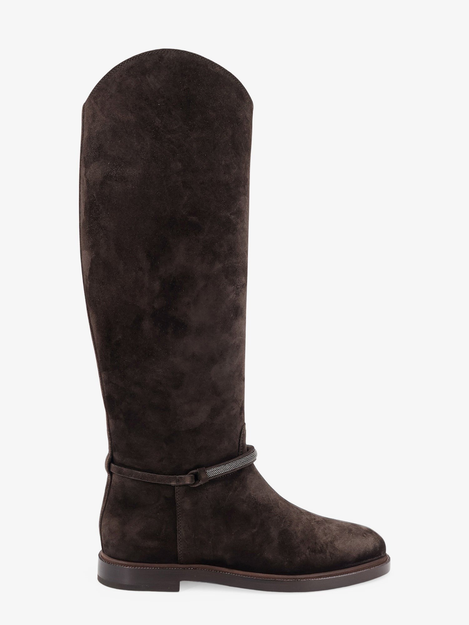 Brunello Cucinelli Women's Precious Strap Suede Boots Grey