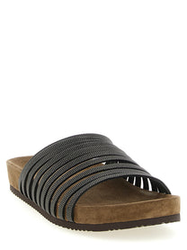 Brunello Cucinelli Precious Straps Slides Black