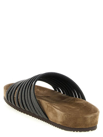 Brunello Cucinelli Precious Straps Slides Black