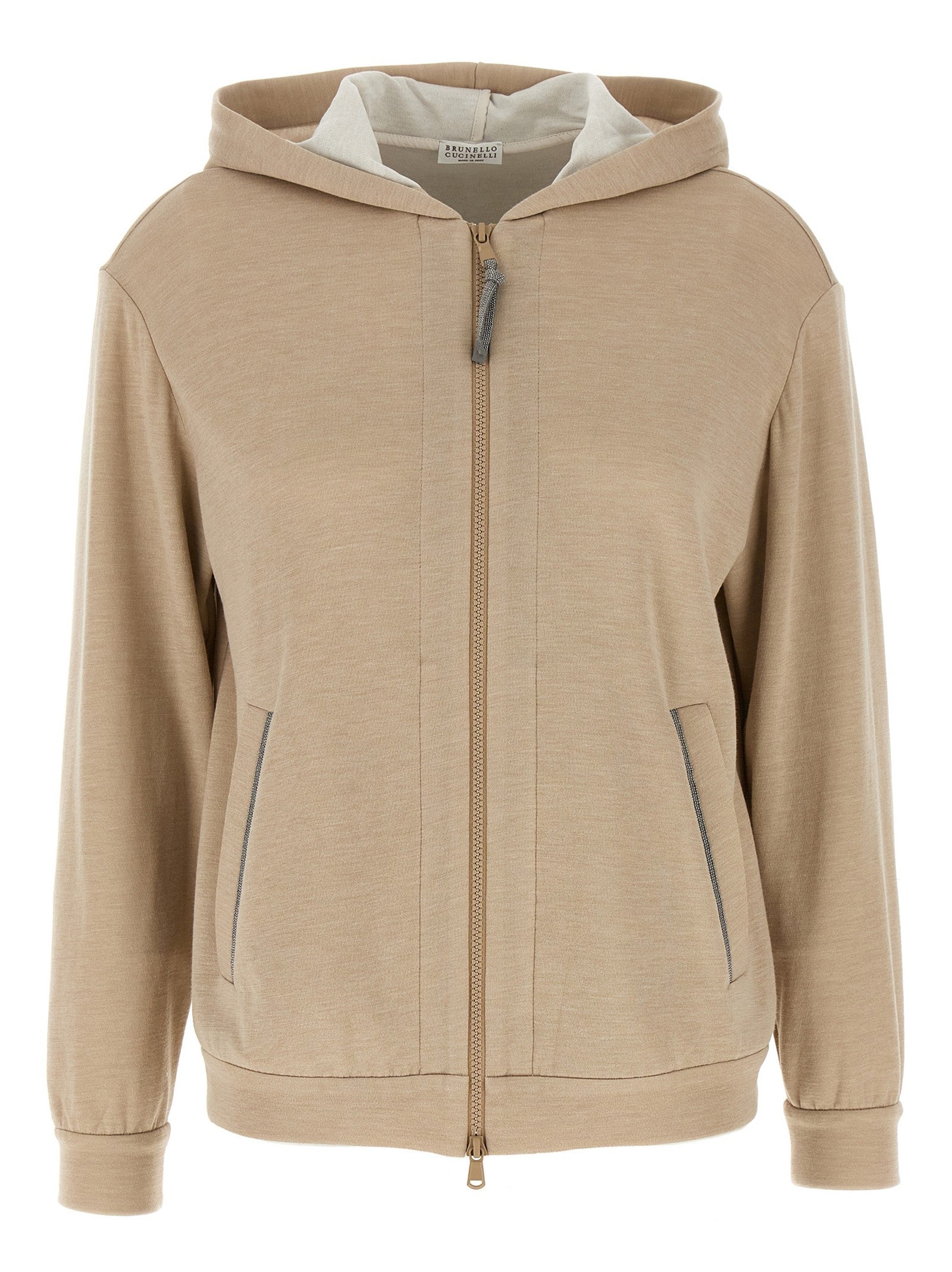 Brunello Cucinelli Precious Zipper Pull Hoodie Beige