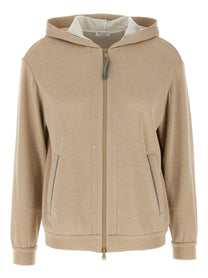 Brunello Cucinelli Precious Zipper Pull Hoodie Beige