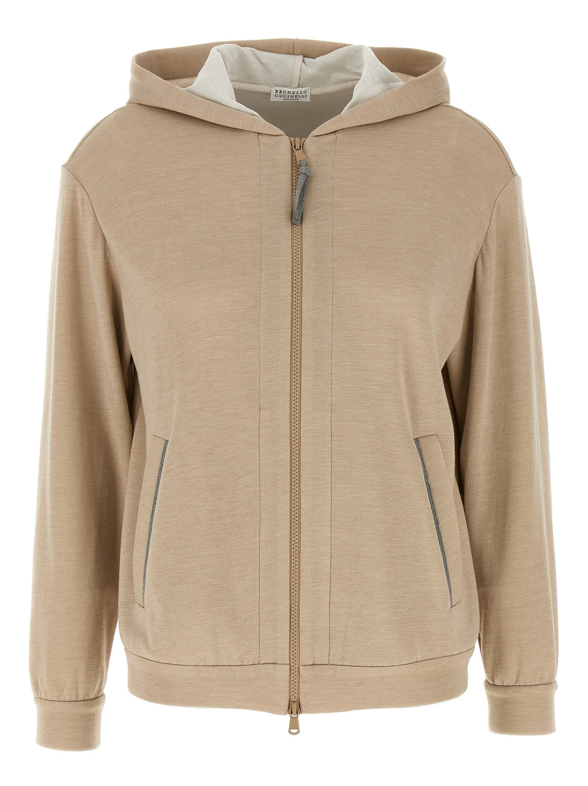 Brunello Cucinelli Precious Zipper Pull Hoodie Beige
