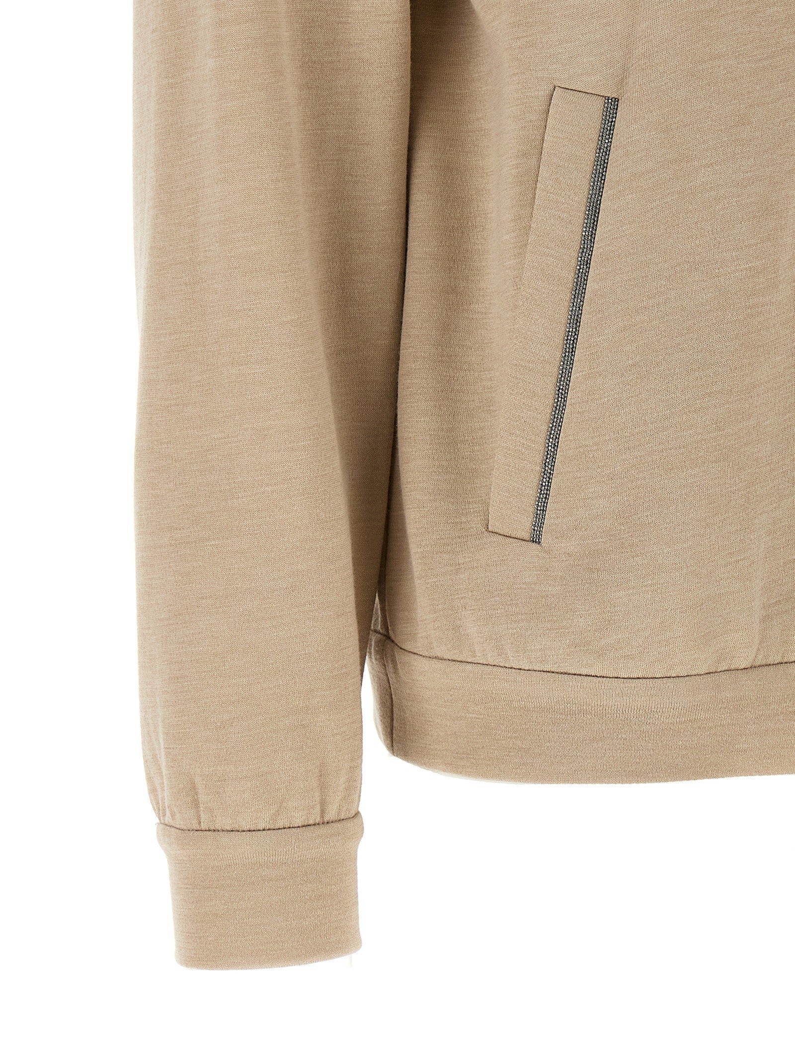 Brunello Cucinelli Precious Zipper Pull Hoodie Beige