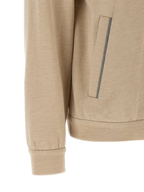 Brunello Cucinelli Precious Zipper Pull Hoodie Beige