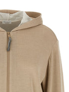 Brunello Cucinelli Precious Zipper Pull Hoodie Beige, view 3