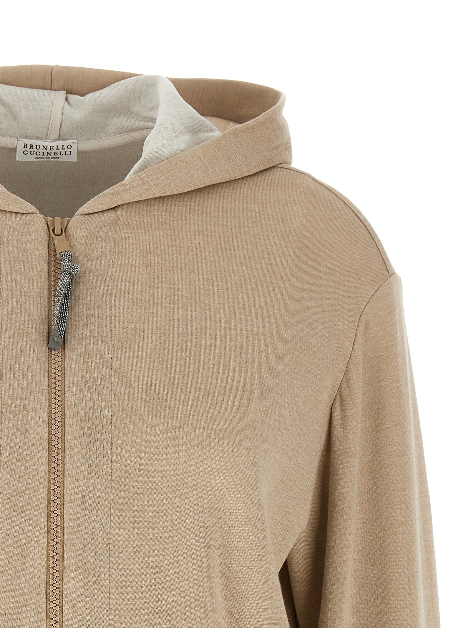 Brunello Cucinelli Precious Zipper Pull Hoodie Beige