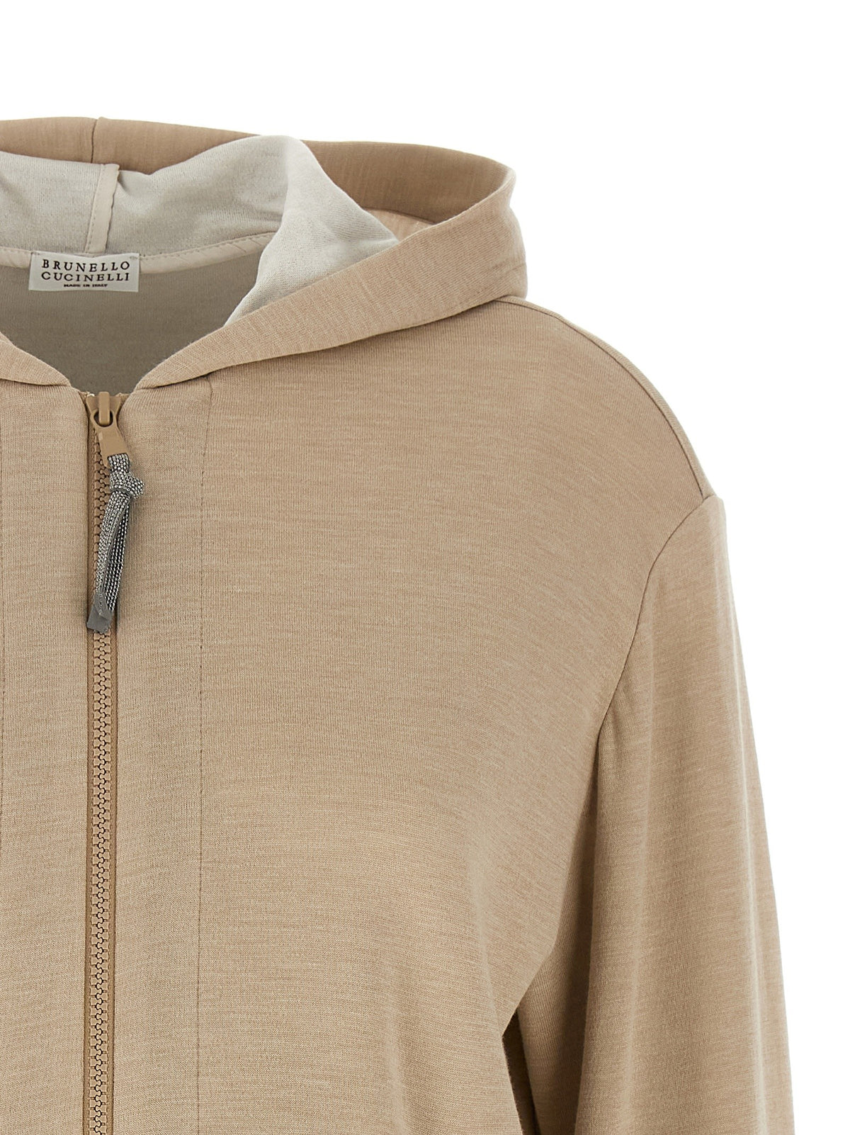 Brunello Cucinelli Precious Zipper Pull Hoodie Beige, view 3