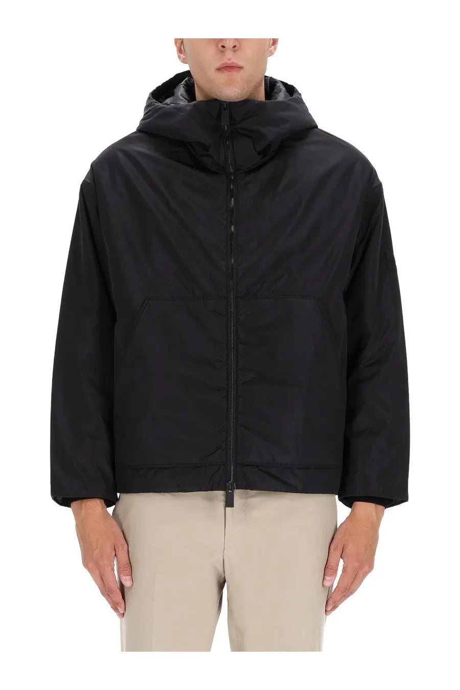 Premiata men’s black hooded jacket with sleek minimalist design and subtle stitching details