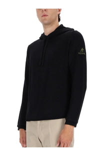 Premiata men’s black hooded sweatshirt with subtle embroidered logo on sleeve made from soft cotton material