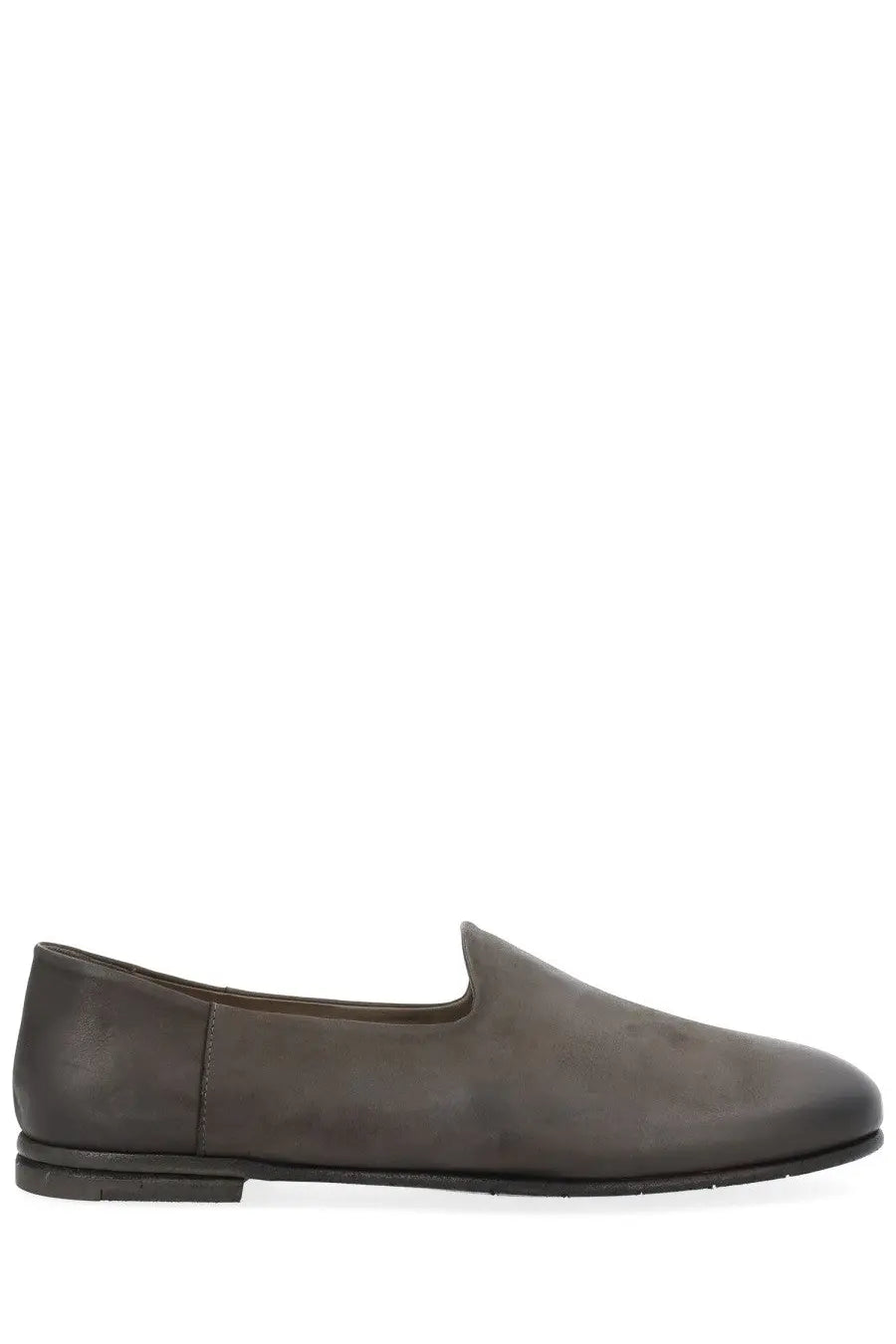 Dark gray suede slip-on loafer with minimalist design and black rubber sole in Premiata men’s leather loafer grey
