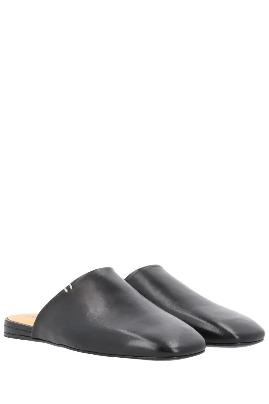 Premiata men’s leather sabot black mules in black leather with sleek minimalist design and subtle side branding