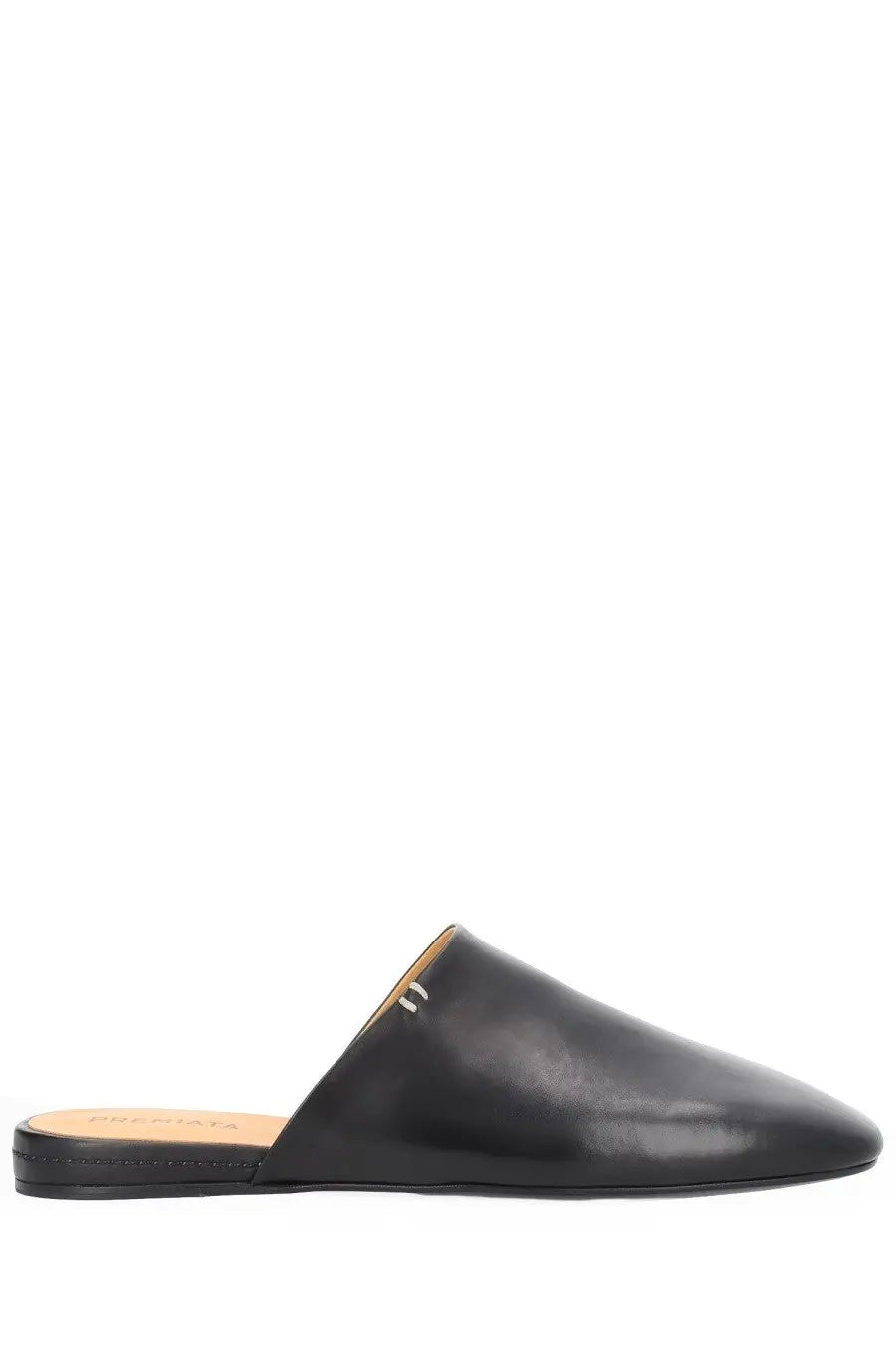 Premiata men’s leather sabot black slip-on mule shoe with sleek pointed toe and minimalist black leather design