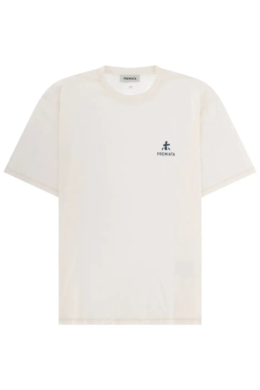 Cream-colored cotton Premiata men’s shirt con white with a small black embroidered logo and brand name on the left chest