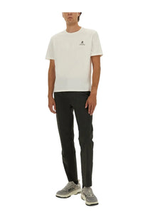 Premiata men’s white crew neck t-shirt with a small black logo on the left chest, cotton material