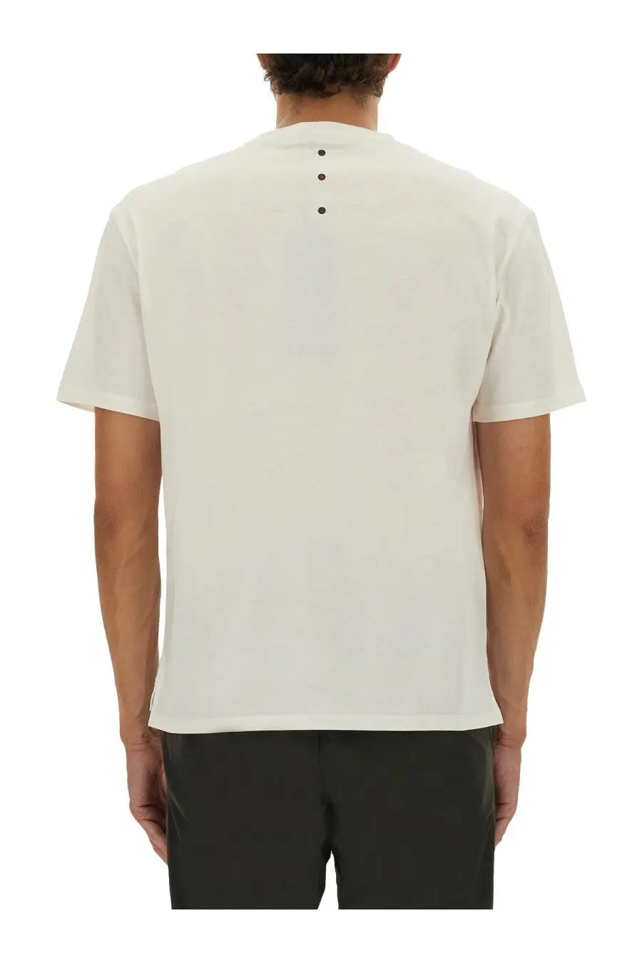 Premiata men’s shirt white minimalist off-white cotton t-shirt with subtle black buttons down the center back