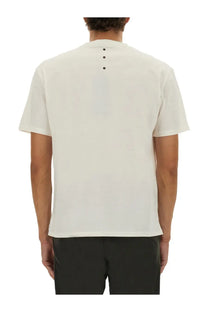 Premiata men’s shirt white minimalist off-white cotton t-shirt with subtle black buttons down the center back