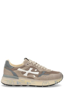 Premiata men’s sneaker mick beige in beige and gray suede with white logo accents and chunky rubber sole branded 483 white air