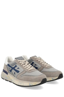 Premiata men’s sneaker mick grey suede and mesh sneakers with navy logo and chunky white midsole with yellow graffiti details