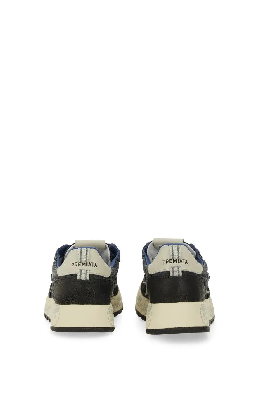 Premiata men’s sneaker Nous Blue in black and cream with navy blue accents and premium leather detailing