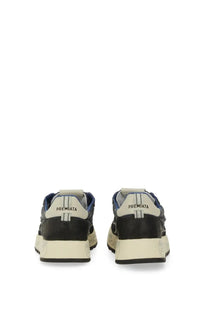 Premiata men’s sneaker Nous Blue in black and cream with navy blue accents and premium leather detailing