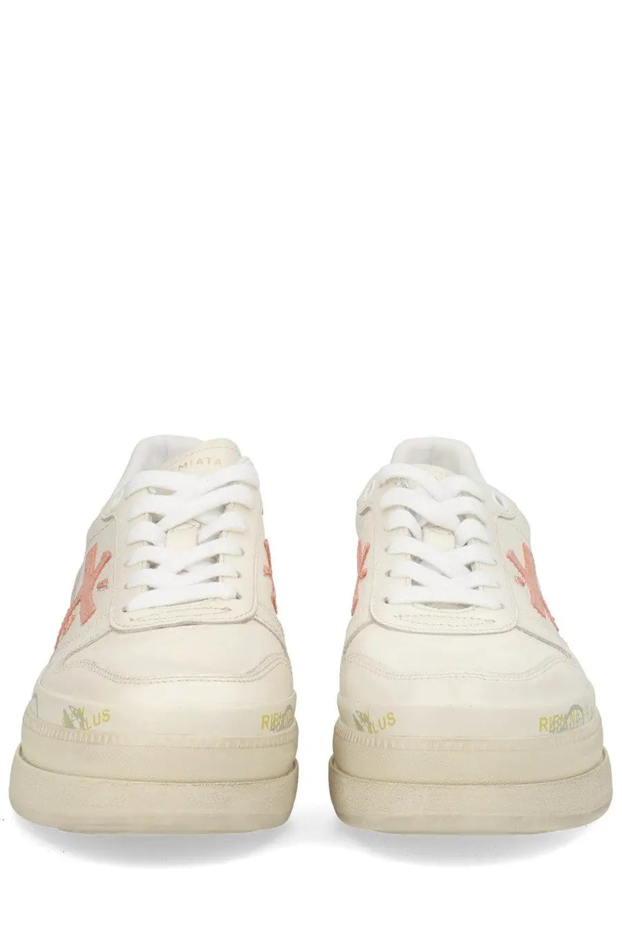 Premiata women’s Micol sneaker white cream-colored with subtle pink and gold branding details on leather upper
