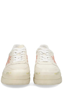 Premiata women’s Micol sneaker white cream-colored with subtle pink and gold branding details on leather upper