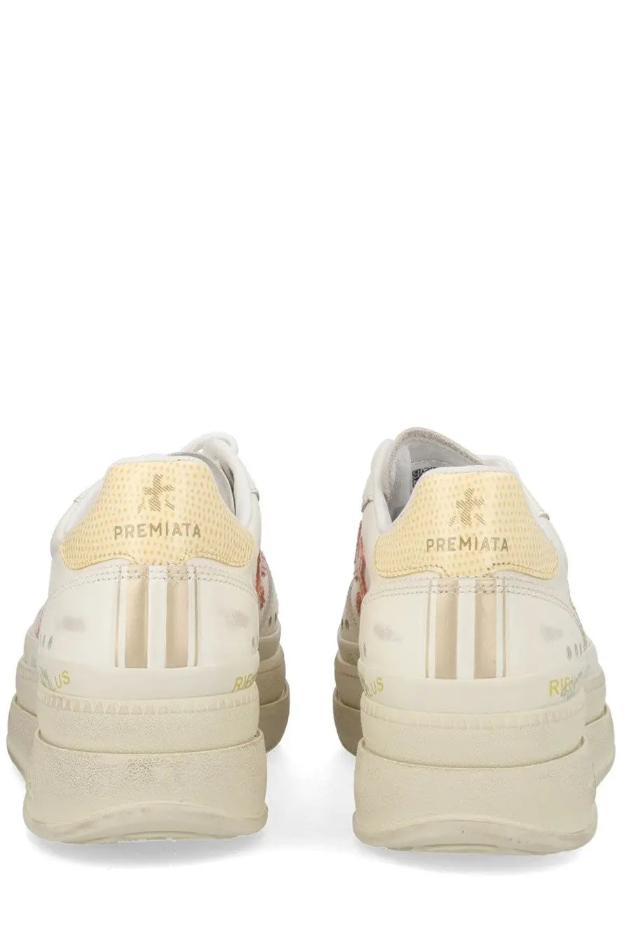 Premiata women’s micol sneaker white cream-colored with textured upper and subtle gold branding on the heel back side