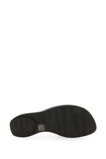 Black rubber sole with subtle texture and small brand label near the heel of premiata women’s slide sandal back side