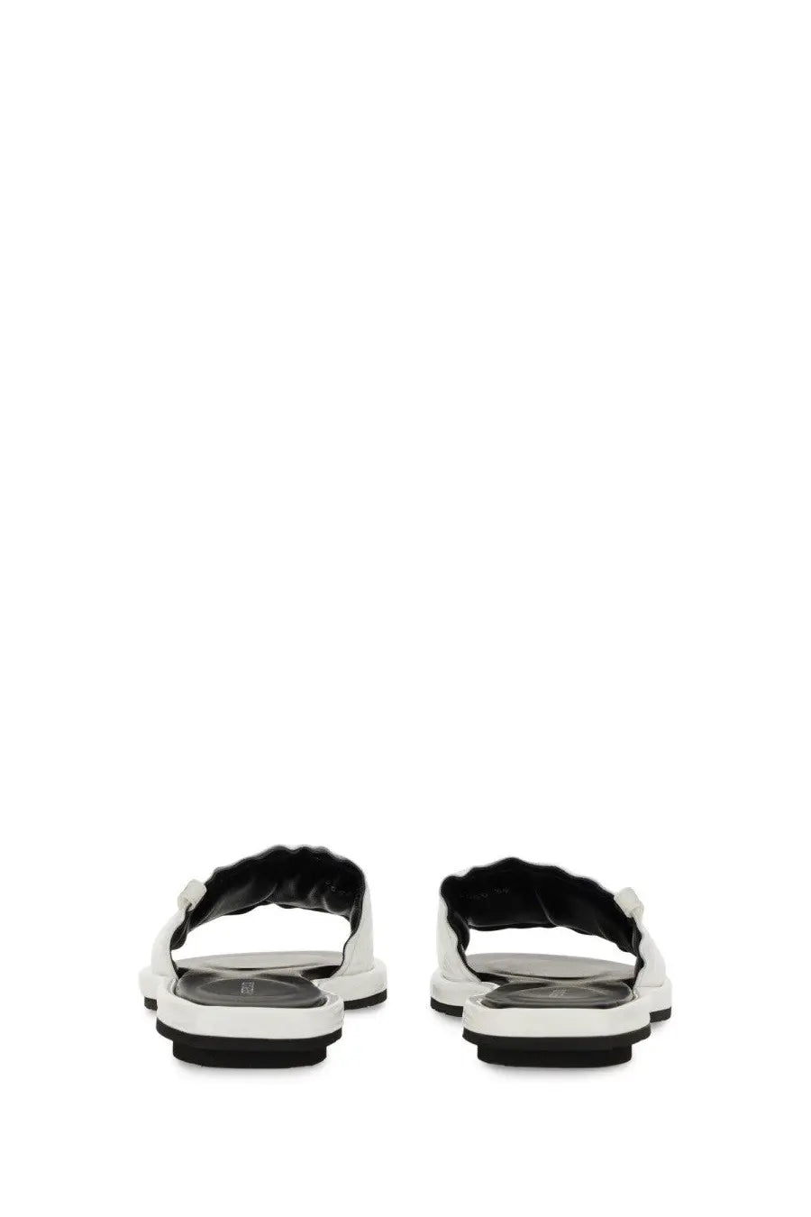 Premiata women’s slide sandal in white and black leather with a ruched strap design for casual wear