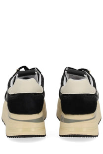 Premiata women’s sneaker beth blue black and cream suede sneakers with chunky layered sole design
