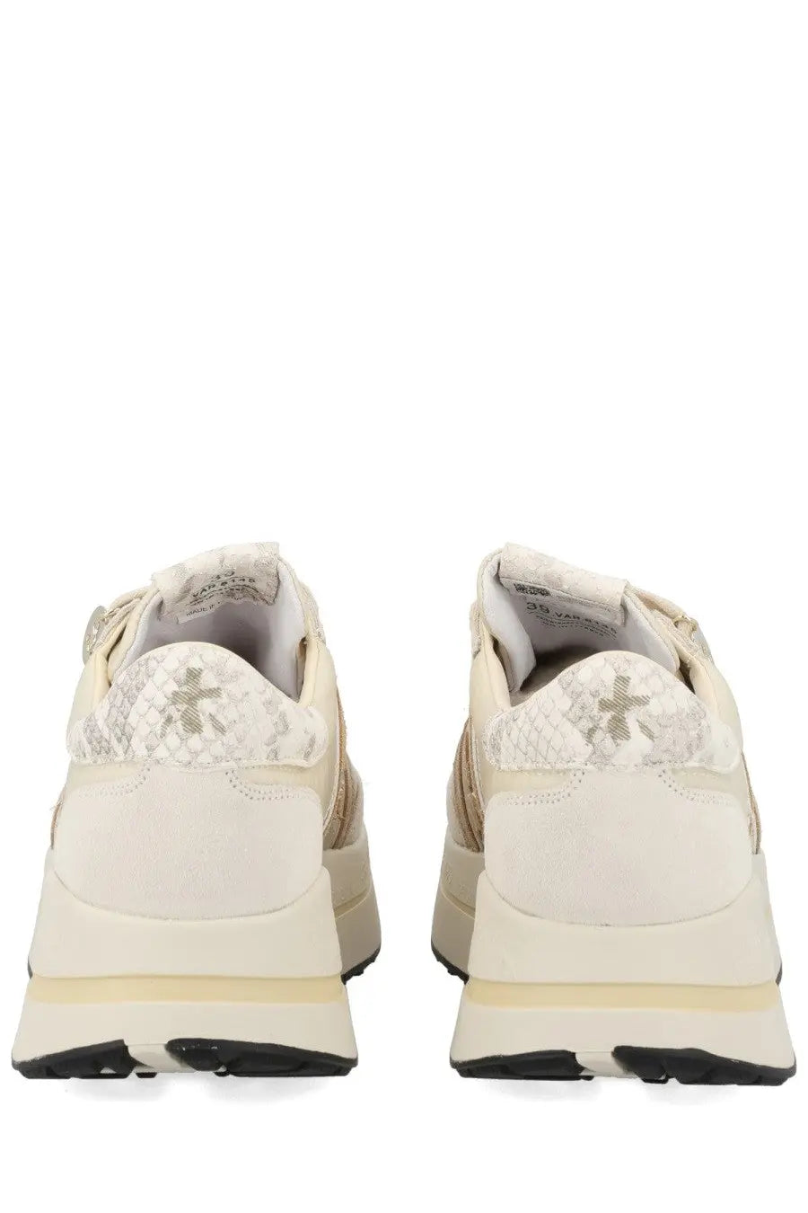 Premiata women’s cream-colored sneaker bethcoin white with snakeskin heel tab metallic star logo and chunky sole design