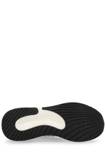 Premiata women’s sneaker moerund grey black and white rubber sole with textured tread pattern shown from the back side