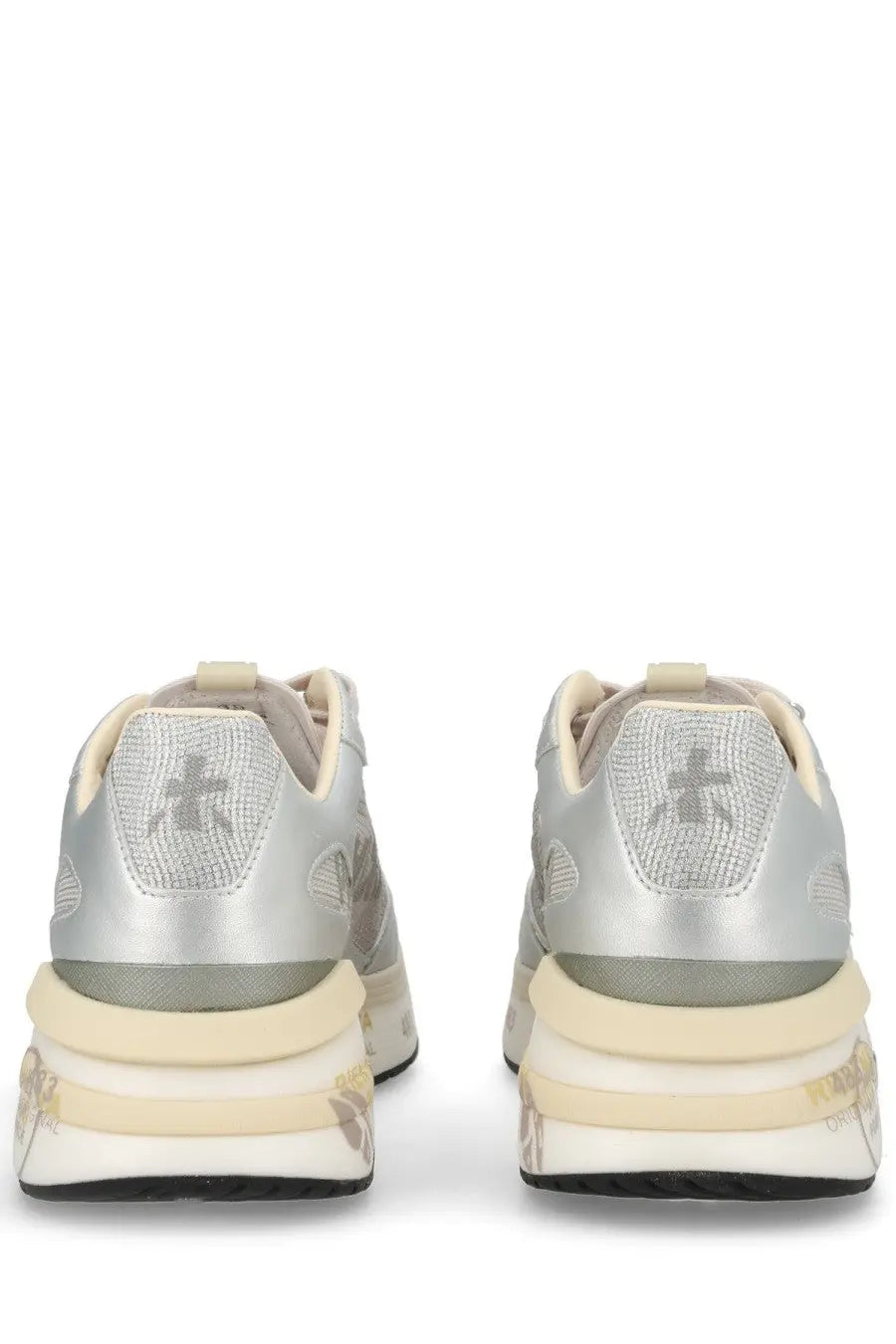 Premiata womens sneaker Moerund grey silver and cream chunky platform with textured mesh upper and subtle logo detail