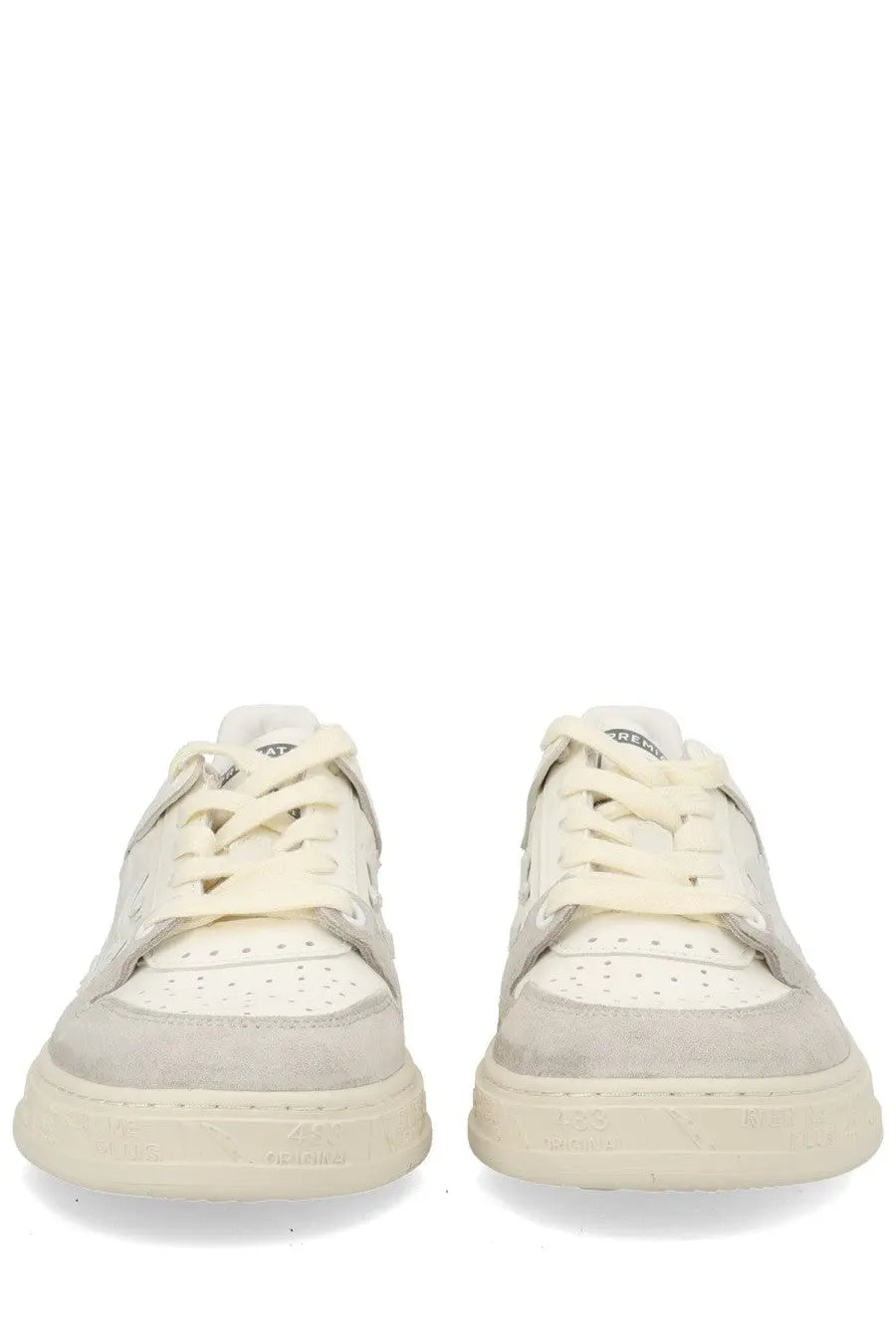 Premiata women’s sneaker quinnd white in cream suede and leather with perforated detailing low-top design