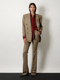 Saint Laurent Women's Prince of Wales Certified Wool Blazer Beige