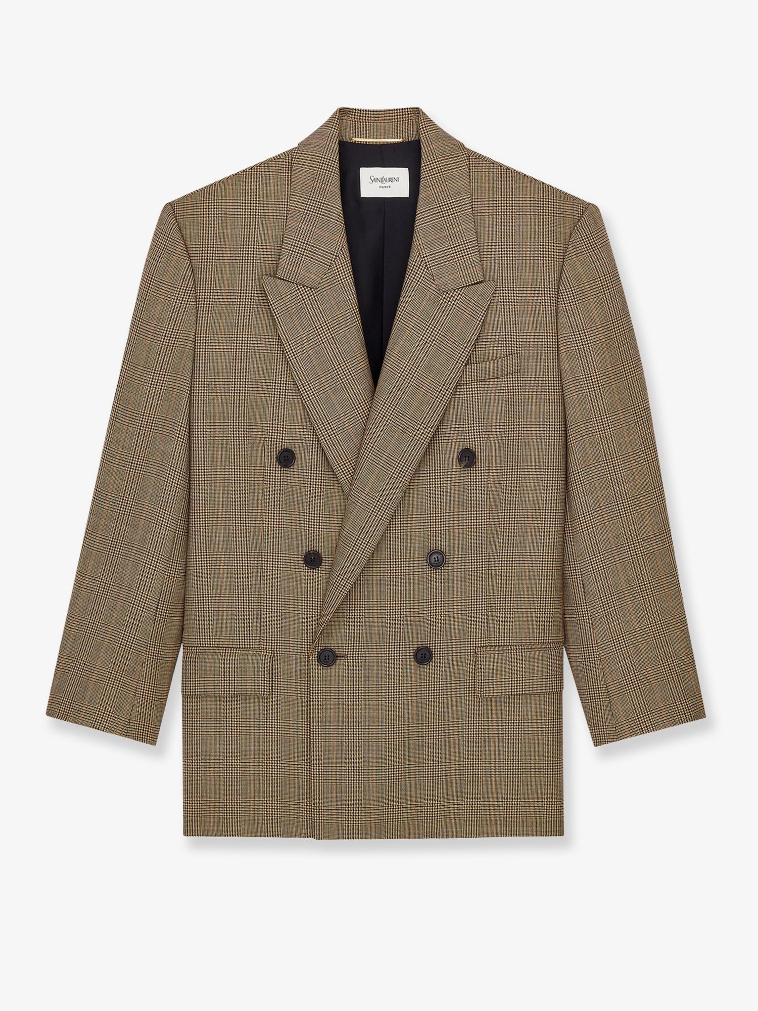 Saint Laurent Women's Prince of Wales Certified Wool Blazer Beige