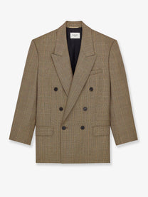 Saint Laurent Women's Prince of Wales Certified Wool Blazer Beige