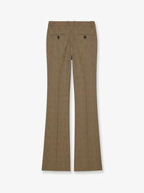 Saint Laurent Women's Prince of Wales Certified Wool Trousers Beige